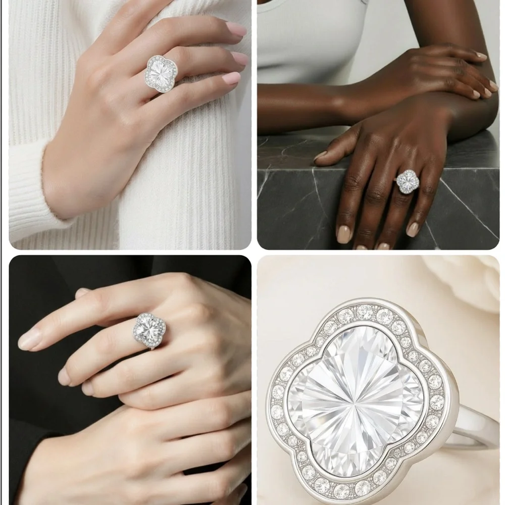The Sophisticate Ring Swarovski size 6 7 or 8 made with rhodium & white crystals